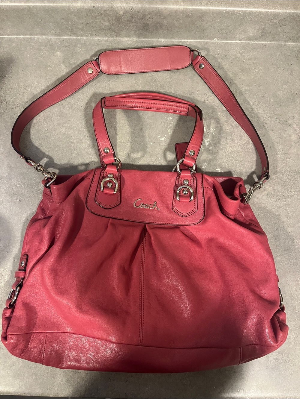 Coach Pink Leather Shoulder Tote with Silver Hardware